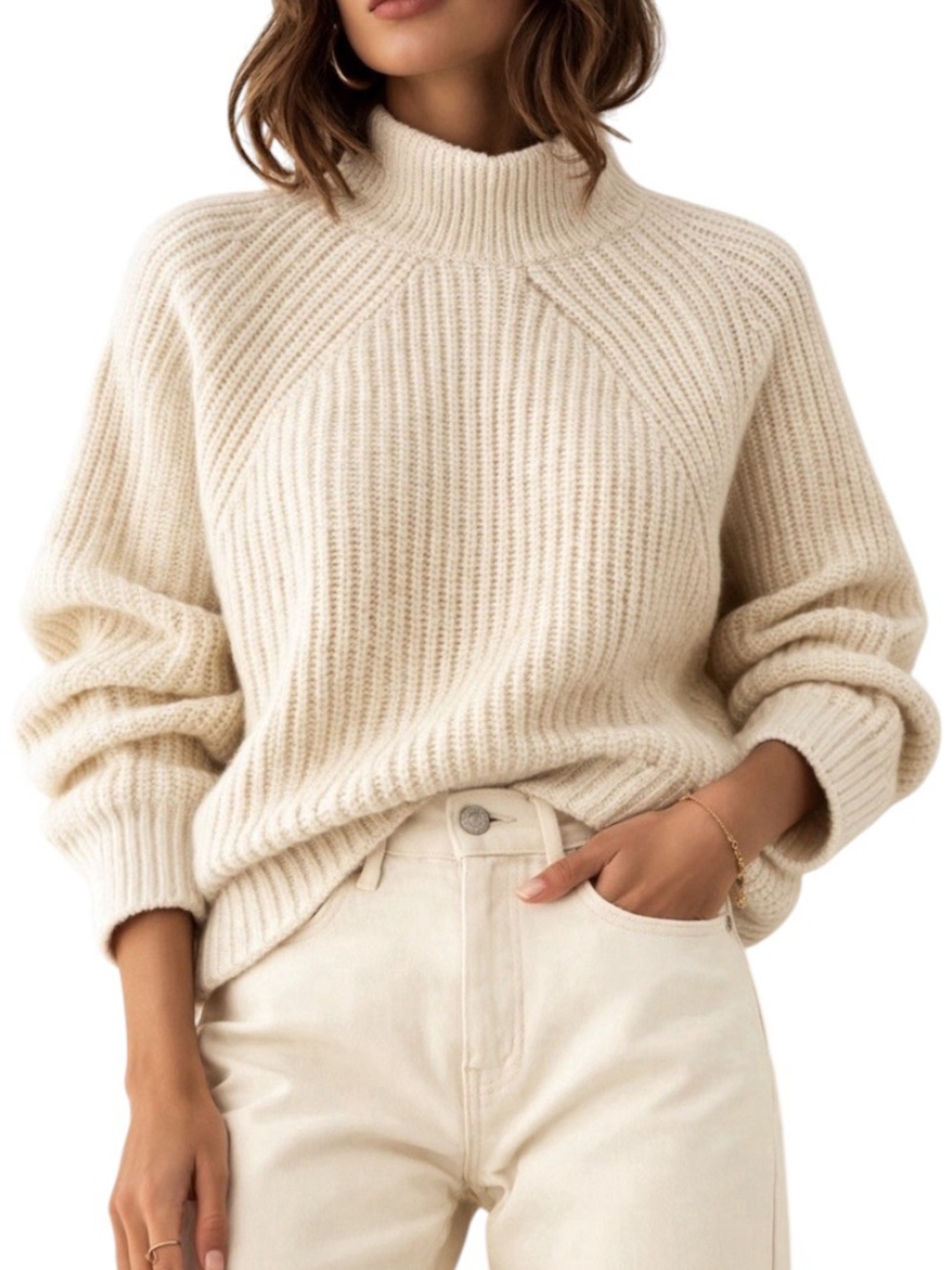J.Crew Relaxed Rollneck Cotton Sweater Women S Cream Classic Fisherman